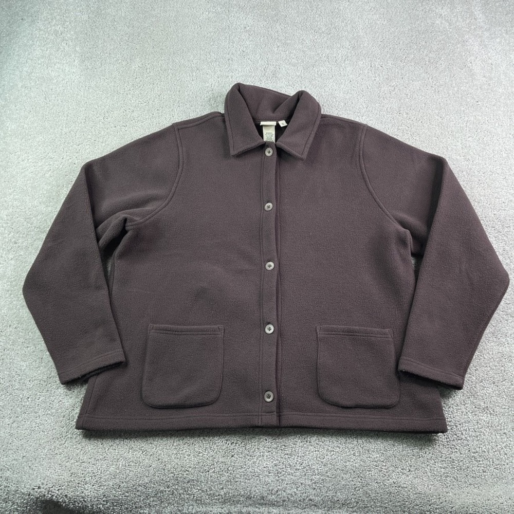 Vintage LL Bean Jacket Women XL Purple Fleece Button Front Cardigan Pockets Cozy